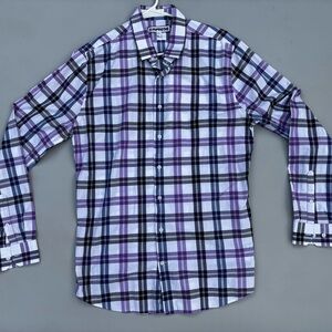 Express Men's Purple and Black Plaid Shirt